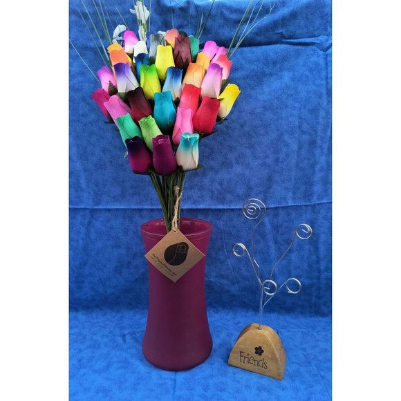 3 Dozen Vibrant Assorted Colors Flower Bouquet. The Original Wooden Rose. - Picture 3 of 8